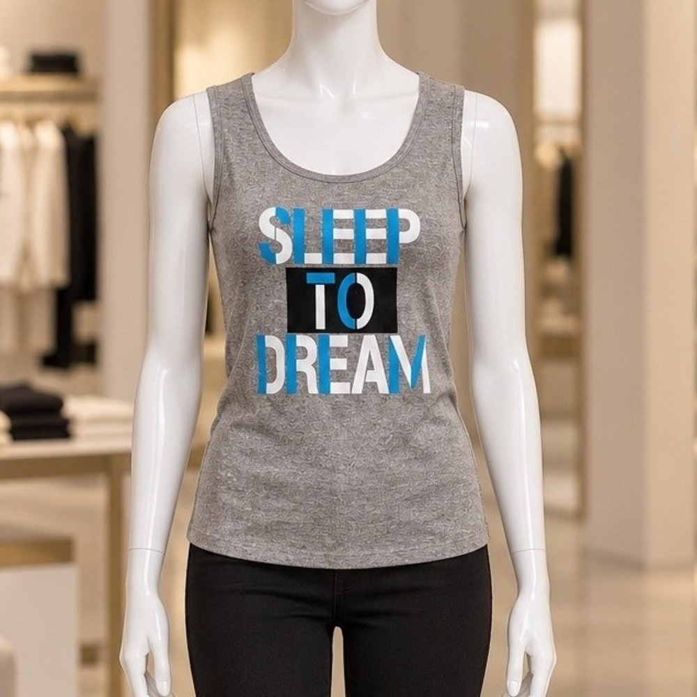 Just Love Womens Tank Top Sleep To Dream Graphic Ribbed Gray L